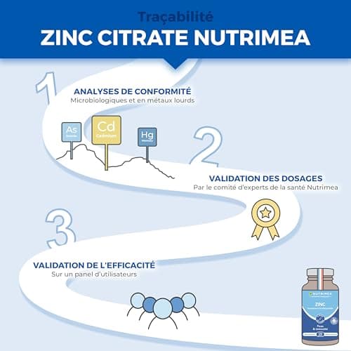 ZINC Citrate - Formule 100% Pure - Haute Absorption - Aide à Lutter Contre l'Acne - Apporte 40 mg de dont 12,5 mg de Zinc Élément (Zn) - 120 Gélules Vegan - Nutrimea - Fabriqué en France - Image 6