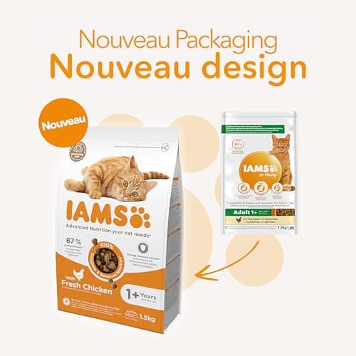 IAMS Advanced Nutrition - Croquettes Premium Chats Adultes - 100% Complètes et Equilibrées - Au poulet frais - Sans OGM Colorants Arômes Artificiels - Sac refermable 1,5 kg - Image 5