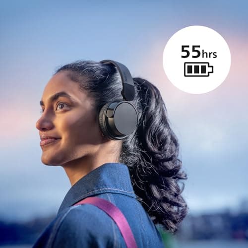 Philips TAH4209BK Casque sans Fil Supra-aural Bluetooth léger, Isolation phonique Passive, 55 Heures d’autonomie, Son Naturel, appels clairs, Basses dynamiques, Recharge en 2 Heures Via USB-C - Noir - Image 6
