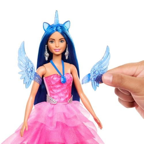 Barbie Unicorn 65th Birthday Doll With Blue Hair A Touch Of Magic, Pink Dress, Winged Unicorn And Other Accessories, Children's Toy, From 3 Years, HRR16 - Image 5