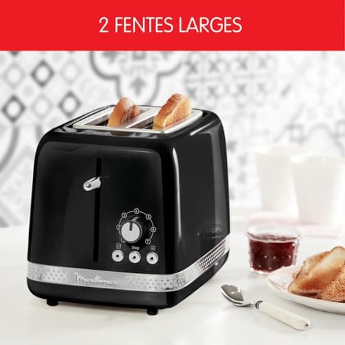 Moulinex Toaster with 2 wide slots, retro vintage design, 7 levels of gilding, Bakery warmer, raised lever, 3 functions with backlit buttons, Soleil LT301810 - Image 4