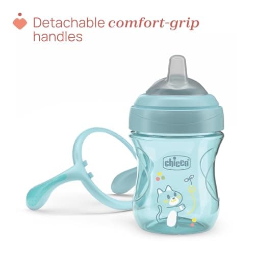 Chicco Transition Cup Drip Proof Baby Cup 200ml, 1 Bottle Cup 4+ Months for Learning to Drink, with Ergonomic Silicone Spout, Double Anti-olic Valve, BPA Free - Azure - Image 9