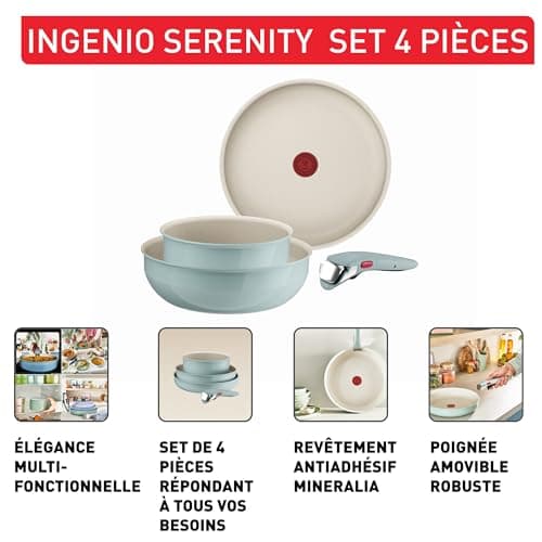 Tefal Ingenio Serenity, 11-Piece Cookware Set, Non-Stick Coating, Secure Removable Handles, Stackable Design, Induction, L828SB04 - Image 5