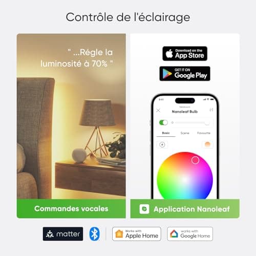 Nanoleaf Matter Essentials Pack de 2 Wifi Ampoules LED E27 Connectées RGBW - Lampes Intelligentes, Horaires personnalisés， Contrôle par App/Voix (Compatible Alexa, Apple, Google), Salon Bureau Gaming - Image 8