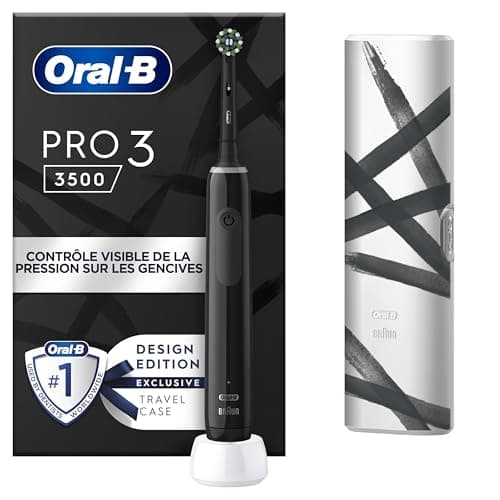 Oral-B Pro 3500 Brosse À Dents Électrique Noire, Avec Un Capteur De Pression Pour Protéger Les Gencives Sensibles, Avec Des Accessoires, 1 Brossette Ronde, 1 Étui De Voyage, Conçue par Braun - Image 2