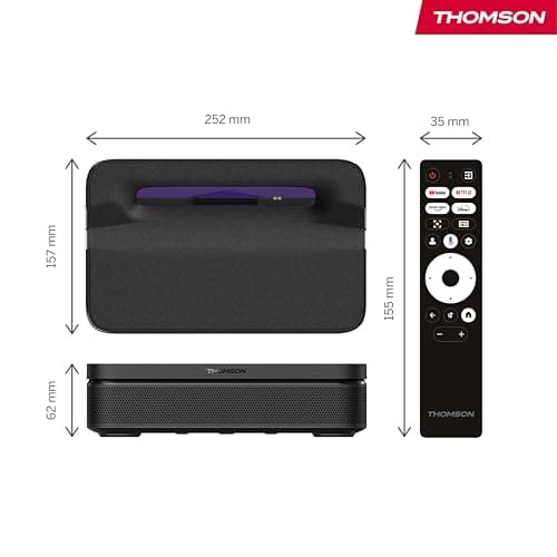 Thomson Sirius PG55B Portable Smart Laser Projector with Google TV, Built-in Battery, Ultra Short Focal, 600 Lumens ANSI, HDR10+, Dolby Audio, Auto Focus, WiFi, Bluetooth - Black - Image 3