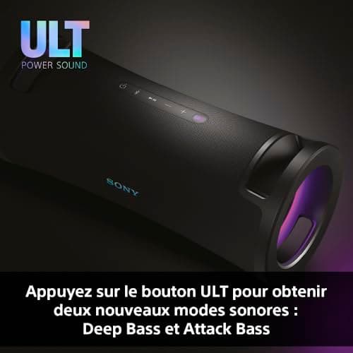 Sony ULT Field 7 - Enceinte Portable sans Fil Bluetooth ULT Power Sound, Modes Son Deep Bass & Attack Bass, HP X Balanced, 30h d'autonomie, IP67, Waterproof, Eclairage LED, entrée Mic, Guitare - Noir - Image 6