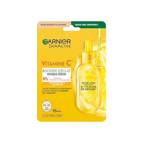 Garnier - Masque Tissu Hydratant - Booster d'Eclat - Enrichi en Vitamine C et Acide Hyaluronique - Formule Vegan - Pour les Peaux Ternes et Fatiguées - 28 g - Image 3