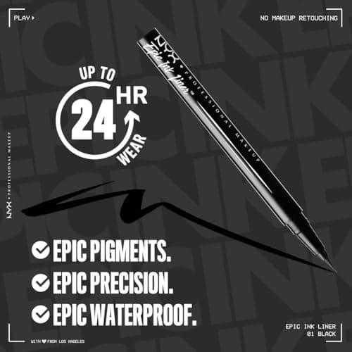 NYX Professional Makeup - Eyeliner Feutre - Waterproof - Tracé Précis - Couleur Intense Tenue Longue Durée - Embout Ultra-Précis - Formule Vegan - Epic Ink Liner - Teinte : Black (01) - Image 3