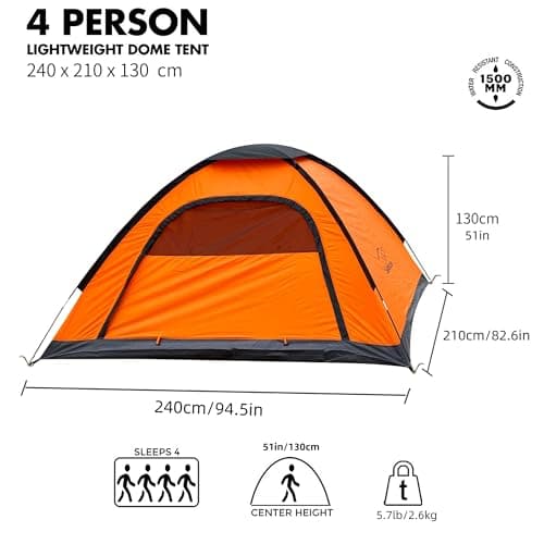 Camping Tent 3-4 Person Lightweight Stable Waterproof 4 Person Family Dome Tent for Camping Travel Trekking Garden Festival - Image 4