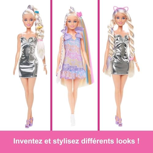 Barbie Fun & Fancy Doll with Accessories, Blonde Doll with Extra Long Hair and 2 Outfits, Including Metallic Silver Dress, and Hair Extension, JCT72 - Image 5