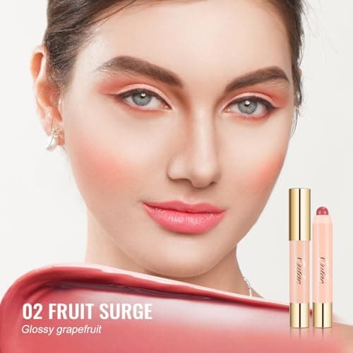 Oulac Rouge à Lèvres - Bâton à Lèvres et Bâton de Fard à Joues pour les Lèvres et les Joues, Brillant et Juteux, Végétalien, 2.48g, Fruit Surge(02) - Image 3
