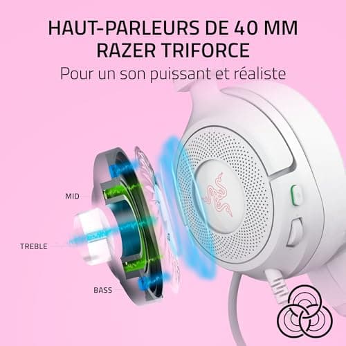 Razer Kraken Kitty V3 X - Kitty Wired Gaming Headset - Iconic Kitty Ears - Lightweight 270g - HyperClear Cardioid Mic - 40mm Triforce Speakers - 3.5mm Jack | White - Image 5