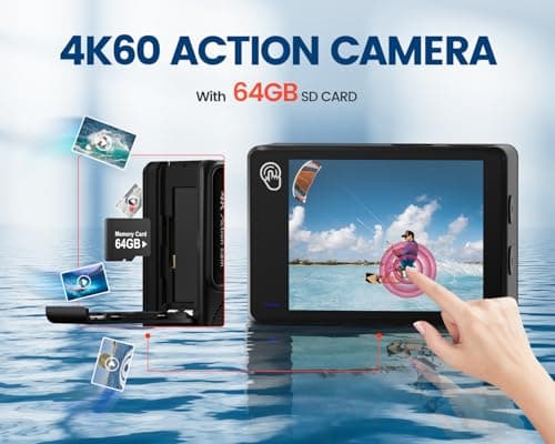4K60FPS 48MP Touch Screen Sports Action Camera with 64GB Card, 40M Waterproof Cameras, EIS 170° Marine Cameras with WiFi Remote Control, 2 x 1350 mAh Various Accessories - Image 4