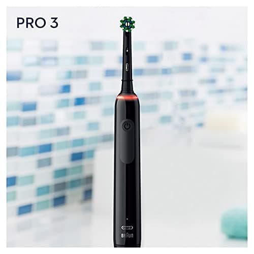 Oral-B Pro 3000 Rechargeable Electric Toothbrush with 1 Pressure Sensor Handle and 1 Crossaction Brush, 3D Technology, Black, Removes Up to 100% Dental Plaque - Image 3