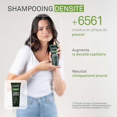 LUXEOL - Shampooing Densité - +6561 Cheveux En Phase De Pousse* - Augmente La Densité Capillaire - 98% D'Ingrédients D'Origine Naturelle - Sans Silicones - Fabriqué en France - 200 ml - Image 3