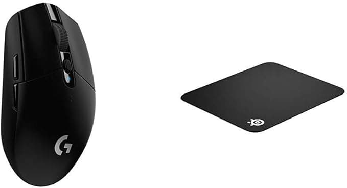 Logitech G 305 Wireless Gaming Mouse - HERO Sensor - EU Package - Black & SteelSeries QcK - Gaming Mouse Pad - 320mm x 270mm x 2mm - Fabric - Rubber Base - Black