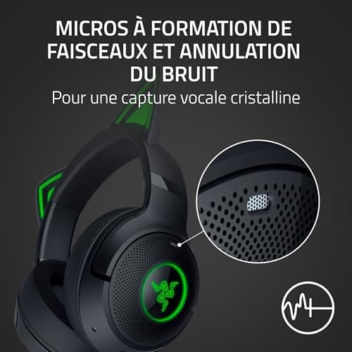 Razer Kraken Kitty V2 BT - Casque sans Fil Bluetooth RGB avec Kitty Ears pour Le Jeu et Le Streaming (325g, Haut-parleurs Triforce 40mm, Bluetooth 5.2, micros antibruit, autonomie de 40 Heures) Noir - Image 6