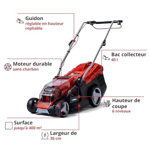Einhell Tondeuse à Gazon sans Fil GE-CM 36/36 Li (Power X-Change, Lithium-ION, Moteur électrique sans Charbon, réglage de la Hauteur de Coupe à 6 Positions, avec 2 Batteries 4 Ah + 2 chargeurs) - Image 7