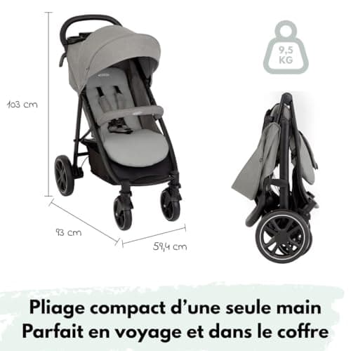 Graco EezeFold DLX - Compact Lightweight Stroller | One Hand Folding, 4 Wheel Suspension, Lying Position, Large Basket - Lunar Grey - Image 5