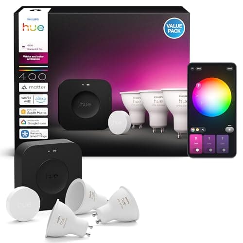 Philips Hue Starter Kit: Bridge Pro + 3 GU10 Spots + Smart Button, White & Color Ambience, Dimmable Philips Hue Bulb, Smart Lighting Compatible with Apple Home, Alexa, Google Assistant - Image 2