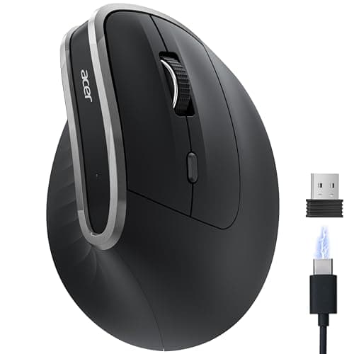 acer Ergonomic Wireless Mouse, 2.4 GHz Rechargeable Mouse, Vertical Mouse 1600PPP, 6 Buttons, Computer Mouse with USB Receiver for PC, iMac, Desktop - Image 2