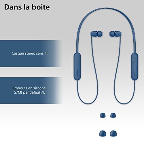Sony WI-C100 Wireless Bluetooth Earphones - Up to 25 Hours of Battery Life - Built-in Microphone for Phone Calls - Compatible with Voice Assistants - Blue - Image 8