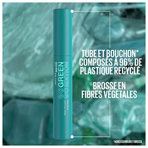 Maybelline New-York Volume Mascara - Enriched with Shea Butter - Vegetable Fibre Brush - Green Edition Mega Mousse - Very Black (02) - 10 ml - Image 7