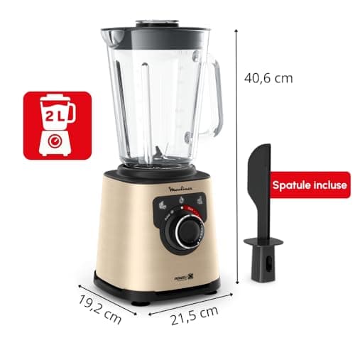 Moulinex Blender électrique, 1200 W, Bol verre capacité utile 1,5 L, Mixeur Smoothie, Technologie de lames Powelix, Haute qualité, Nettoyage facile, PerfectMix Noir/Or LM871A10 - Image 7