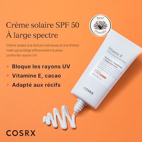 COSRX Vitamin E Vitalizing Creme Solaire Visage SPF 50, hydratant SPF, léger sous maquillage, essentiels de voyage, essentiels d'été, Crème solaire coréenne, skincare coreen,1,69 fl oz - Image 3