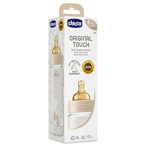 Chicco Original Touch Anti-Colic Bottle with Rubber Teat, 100% Natural Rubber Teat, 4 Months Adjustable Flow Bottle + Bottle with Plastic Bottle 330 ml, Beige - Image 6