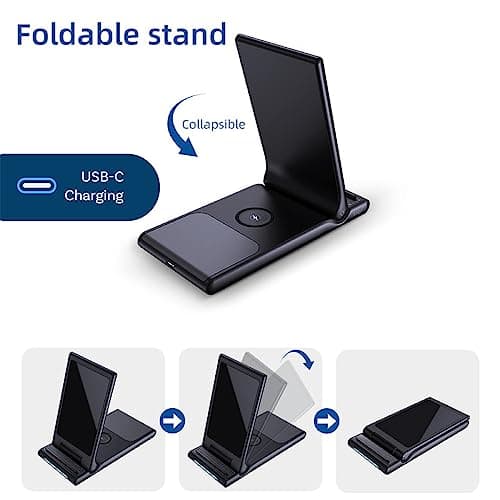 MMOBIEL Wireless Charging Stand Compatible with iPhone, Apple Watch and AirPods - 3-in-1 Foldable Fast Charger Compatible with Qi Magsafe Wireless Charging Stand for Phone - Black - Image 6