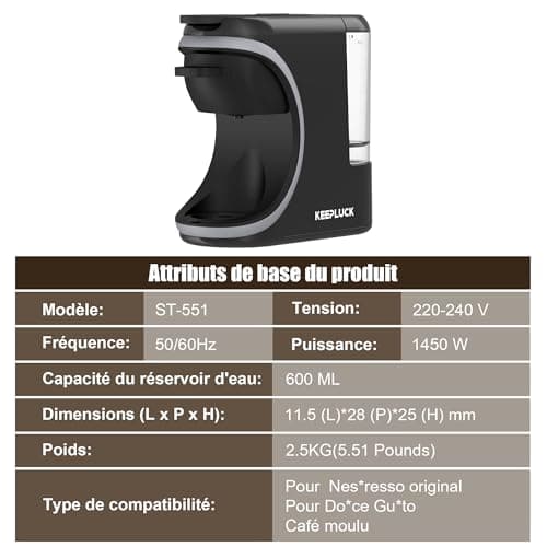 ST-551 3-in-1 Coffee Machine for Nespresso Original/Dolce Gusto and Ground Coffee, Water Tank with 600ml Capacity - Image 5