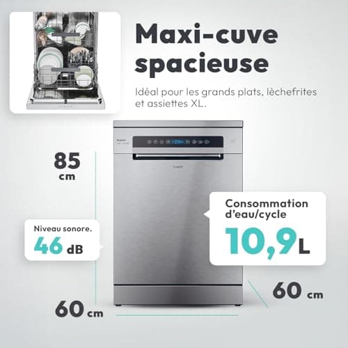 CANDY - Dishwasher - Free Standing - 14 Cutlery - Energy Class C - Maxi Bowl, Wash & Dry 35 min, Automatic Opening, Remote Control - Stainless Steel - 60 x 82 cm - Model CF 4C6F0X - Image 4