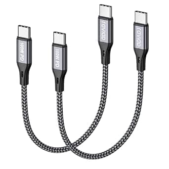 RAVIAD 100W USB C to USB C Cable Short [50CM/Pack of 2], Type C Cable Fast Charge PD 5A/20V USBC Cable with E-Mark Chip for iPhone 16/15, Samsung Galaxy S25/S24/S23, MacBook, Tablet, Huawei