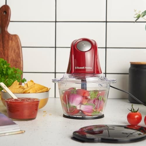 Russell Hobbs Mini Electric Food Chopper [Glass Bowl with Lid] Blender Desire Red (500 ml, Multi-purpose Blender: Fruit, Vegetable, Meat, Puree, Compact, Stainless Steel Blades, 350W) 27132-56 - Image 4