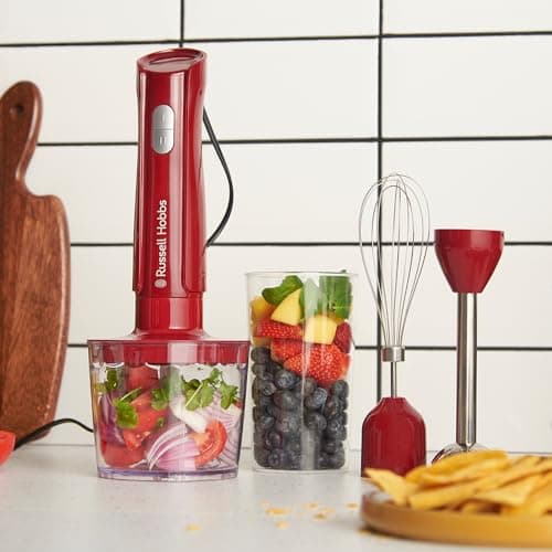 Russell Hobbs Hand Blender [3 in 1: Blender, Whisk, Chopper] Blender Red (600ml Bowl, Smoothies, Soups, Sauces, Dips, Stainless Steel Blades, Dishwasher Safe, BPA Free) 27142-56 - Image 4