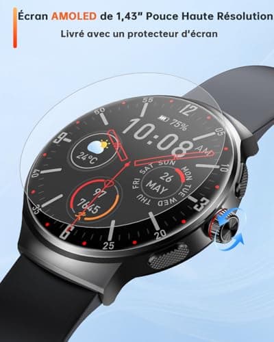 Men's Women's Smart Watch, 1.43 Inch AMOLED Smartwatch with Bluetooth Calls, Waterproof IP68 Sports Watch, 100+ Sport Mode with Pedometer, Heart Rate, SPO₂, for Samsung iPhone Android, Black - Image 4