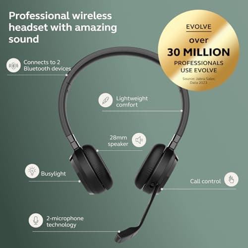 Jabra Evolve 65 Te Casque Stéréo Bluetooth sans Fil (3e Édition 2025), Micro Antibruit, Connexion Double Appareil, Batterie 16h, Adaptateur USB-A, Compatible Multi-Plateformes, Noir - Image 4