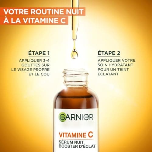 GARNIER Skin Active - Sérum Nuit Booster d’Éclat - Efficace Sur Taches Brunes & Rides - Illumine Le Teint - Vitamine C Pure, Acide Hyaluronique - Vegan & Cruelty Free - Tous Types de Peaux - 30 ml - Image 6