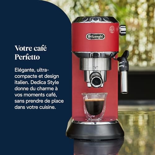 De'Longhi Dedica Style EC685.R Stainless Steel Pump Coffee Machine for Ground Coffee or Pods, Espresso and Cappuccino Machine, 1.3L Tank, Drip Free System, Red - Image 3