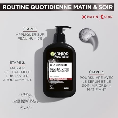 Garnier Pure Active - Gel Nettoyant Charbon - Réduit Points Noirs & Boutons - Nettoie & Désincruste les Pores - BHA & Charbon - Vegan & Cruelty Free - Peaux à Tendance Acnéiques - 250 ml - Image 4