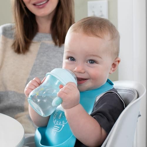 Chicco Transition Cup Drip Proof Baby Cup 200ml, 1 Bottle Cup 4+ Months for Learning to Drink, with Ergonomic Silicone Spout, Double Anti-olic Valve, BPA Free - Azure - Image 4