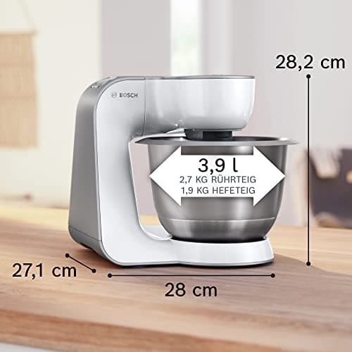 BOSCH MUM58W20 Series 4, Extra Powerful Motor Pastry Processor, 3D Planetary Movement, Mixing Bowl, 7 Speeds + Turbo, 1000 W, White/Silver - Image 3