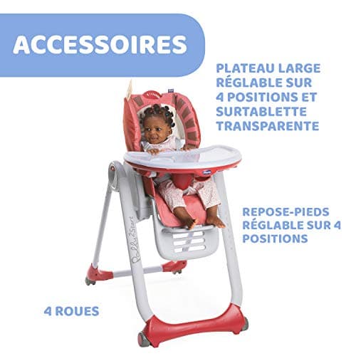 Chicco Polly 2 Start High Chair for Babies from Birth to 3 Years (15 kg), Adjustable, 4 Wheels, Fully Reclining Backrest in Bouncer and Compact Closure - Lion - Image 5