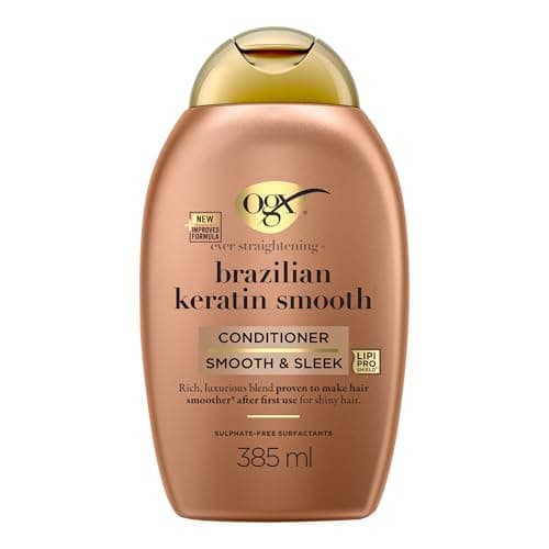OGX - Brazilian Smoothing Keratin Conditioner (385ml Bottle) - Keratin Smoothing Hair Care for Shiny Hair - Sulfate and Paraben Free Conditioner - Image 2