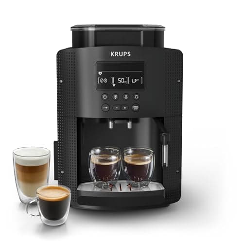 Krups Essential, Machine à café grain, Expresso automatique, 2 tasses simultanées, Ecran LCD, Nettoyage automatique, Buse vapeur Cappuccino, Cafetière espresso, Noire, YY8135FD - Image 5