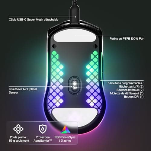 SteelSeries Aerox 3 Perforated RGB Gaming Mouse - Lightweight Waterproof Design - TrueMove Core 8500 DPI Optical Sensor - Onyx - Image 5