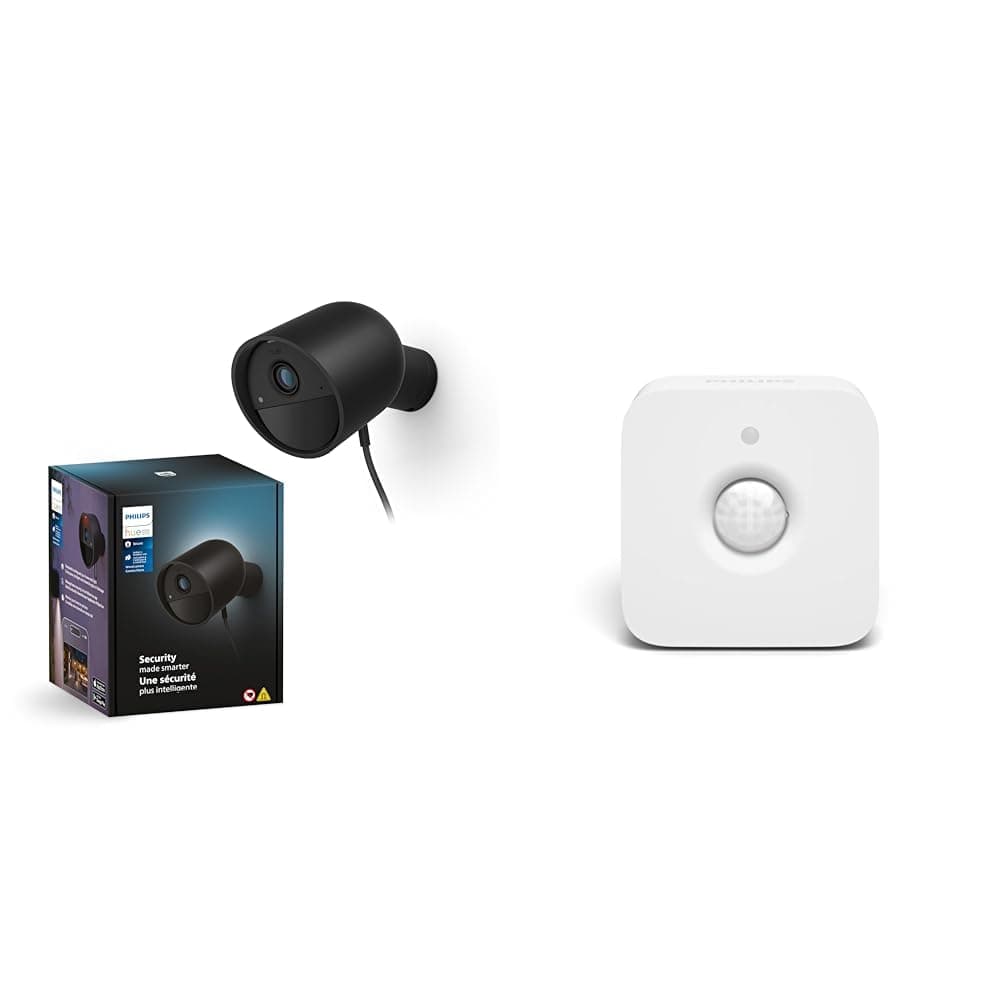 Philips Hue Secure, HD 1080P Wired Camera, Indoor or Outdoor Use, Single App Control, Black + Philips Hue Motion Sensor Wireless Motion Sensor - Image 1