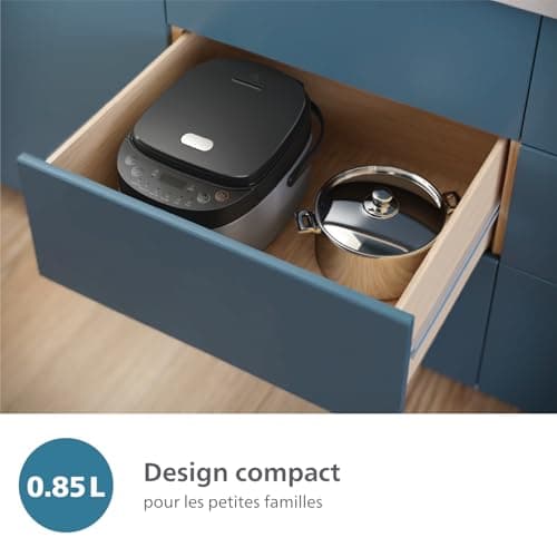 Philips 3000 Series Rice Cooker - Compact 0.85 L, 8 Automatic Menus, 4-Layer Non-Stick, Quick Cook in 30 Minutes, Black and Silver Design (HD3093/80) - Image 3